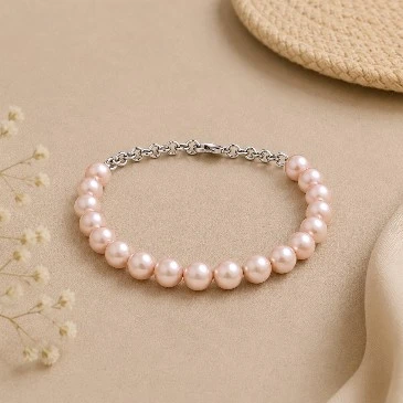 Akoya Pearl Beads Chain Tennis Sterling Silver Bracelet