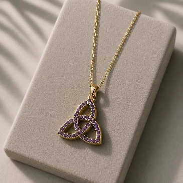 Amethyst Celtic Trinity Knot Gold Plated Pendant