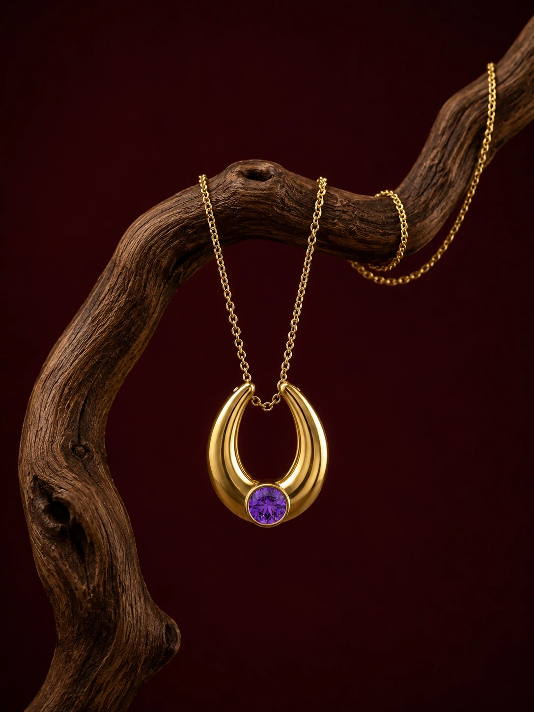 Amethyst Ceres Moon Solid Gold Plated Necklace
