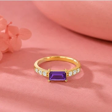 Mesmerizing Emerald Cut Amethyst Diamond Gold Plated Ring