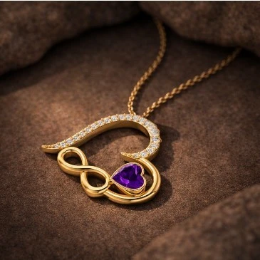 Amethyst Gold Filled Infinity Heart Pendant