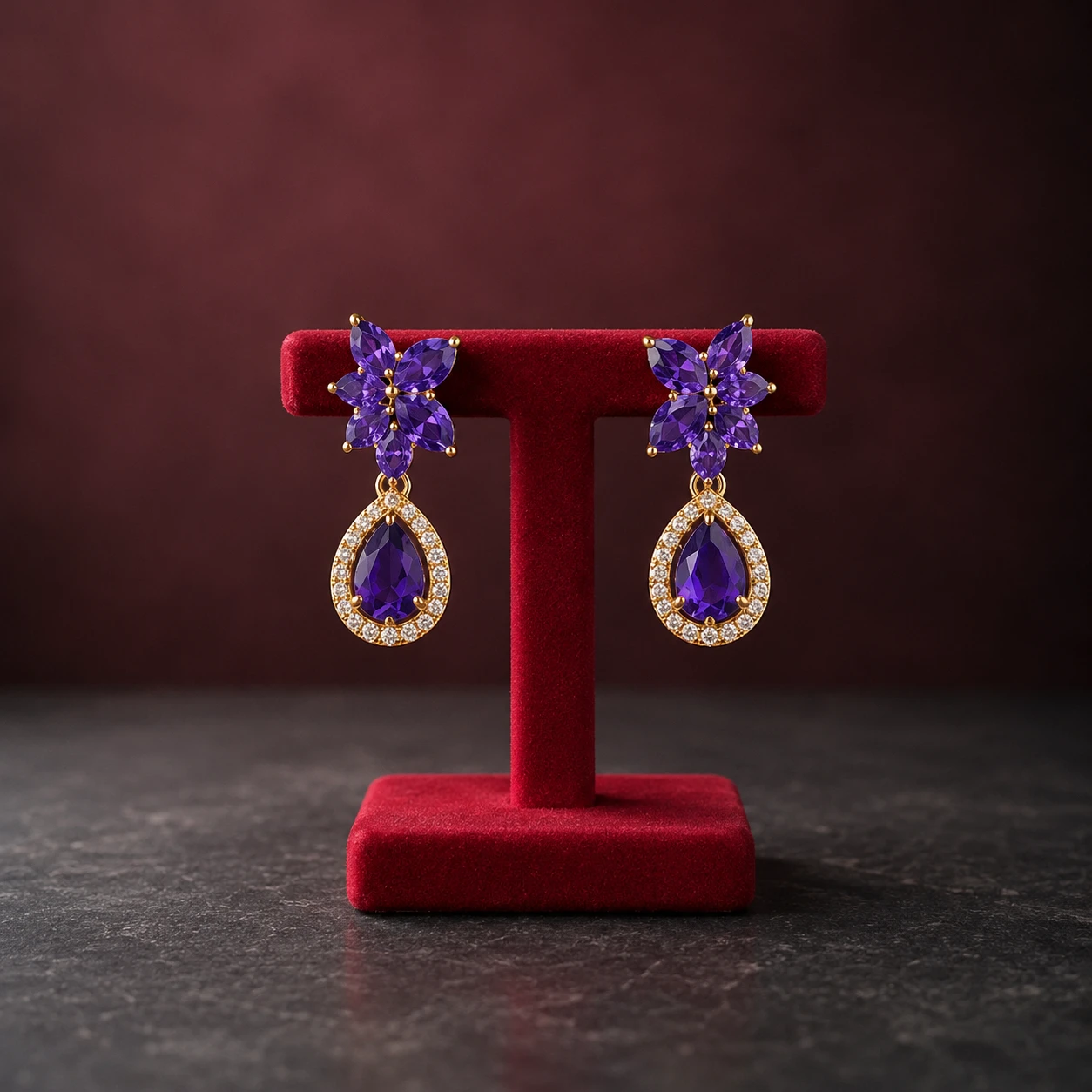 Amethyst Teardrop Cluster Earrings