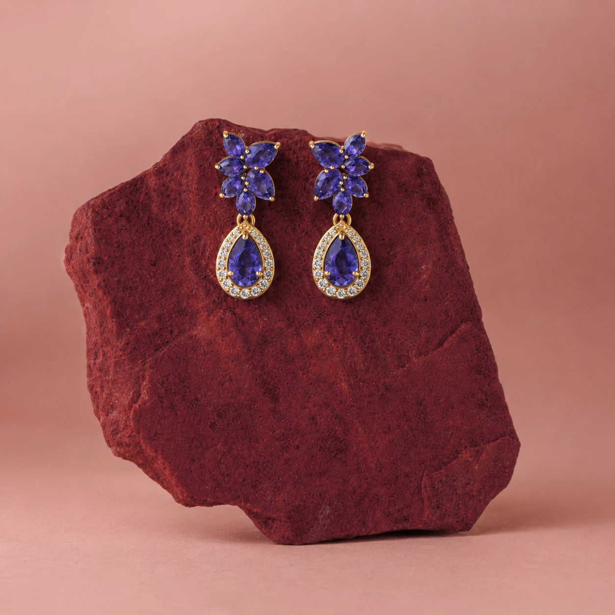 Amethyst Teardrop Gold Filled Cluster Earrings