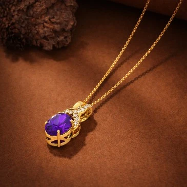 Oval Amethyst Twisted Bail Solitaire Charm Pendant
