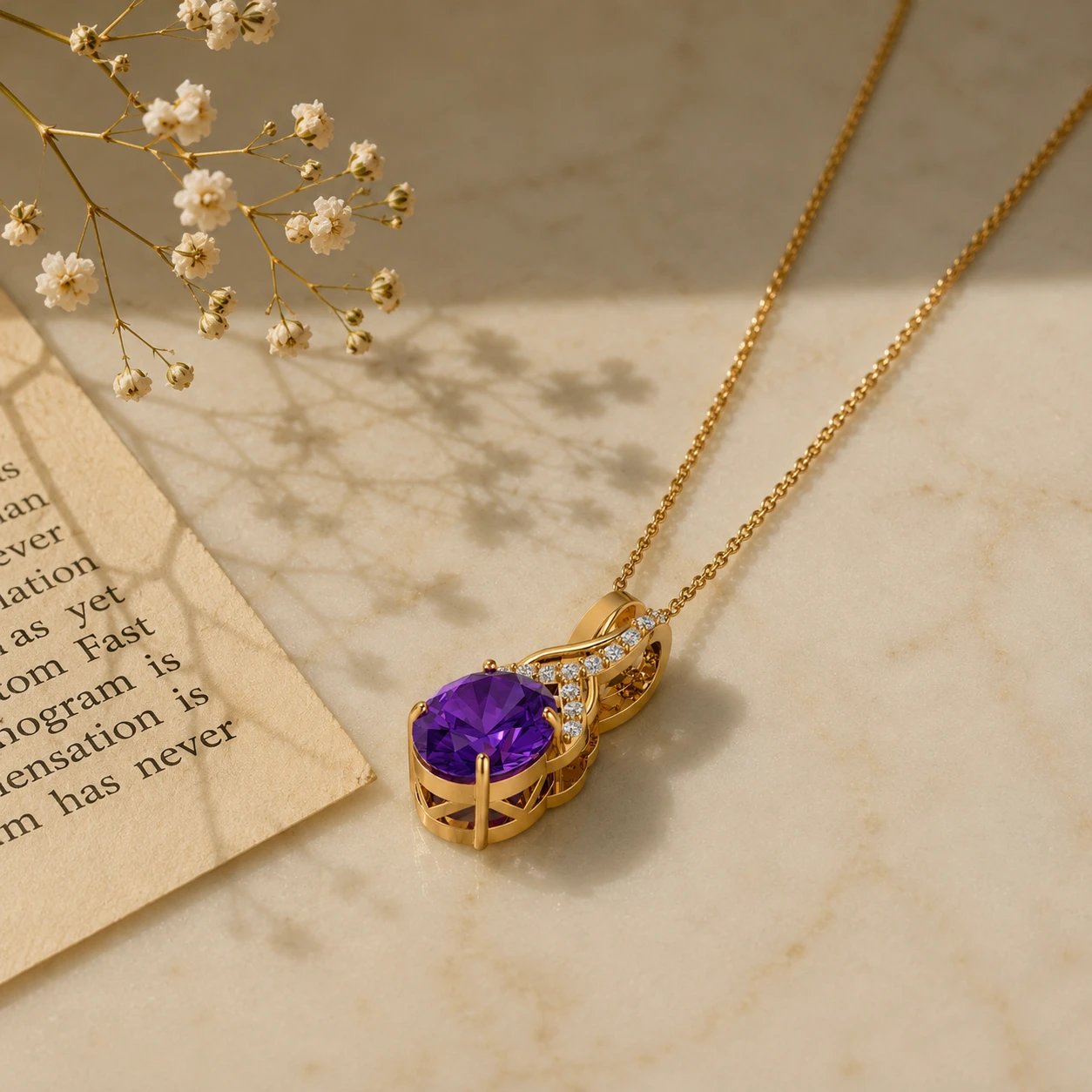 Amethyst Twisted Bail Solitaire Pendant for aquarius