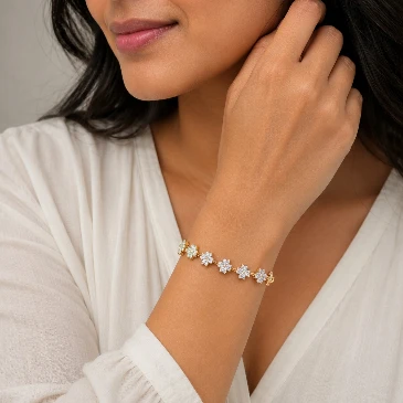April Birthstone Diamond Heart Flower Chain Tennis Bracelet