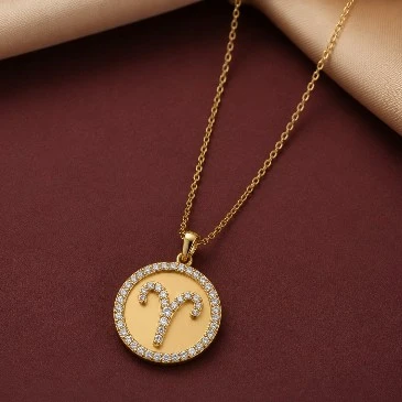 April Birthstone Diamond Aries Zodiac Sign Coin Charm Pendant