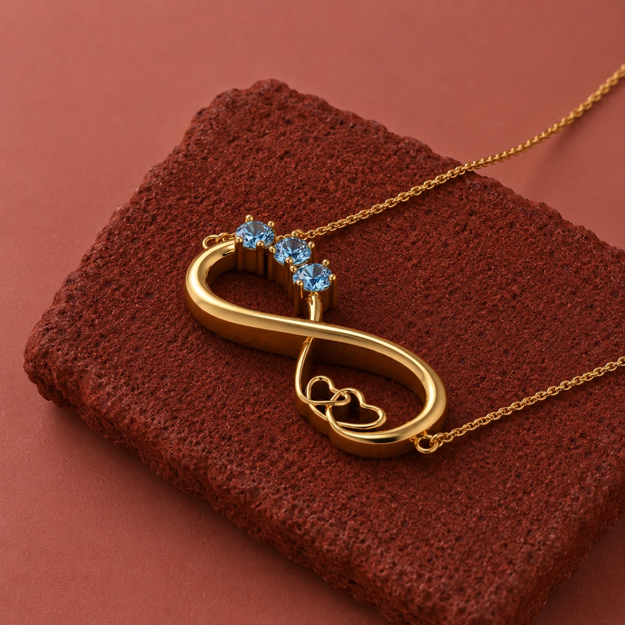 Aquamarine Gold Filled Infinity Heart Pendant