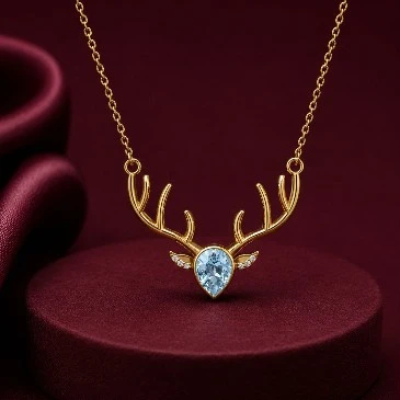 Aquamarine Wand & Stag Patronus Pendant Necklace