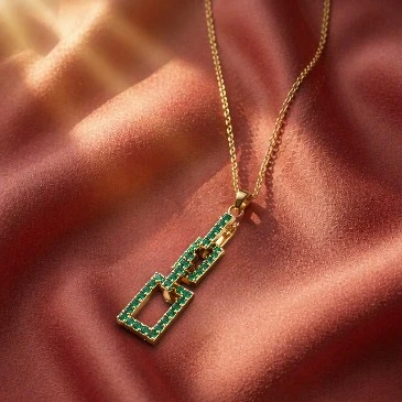 Art Deco Style Emerald Gold Plated Drop Pendant