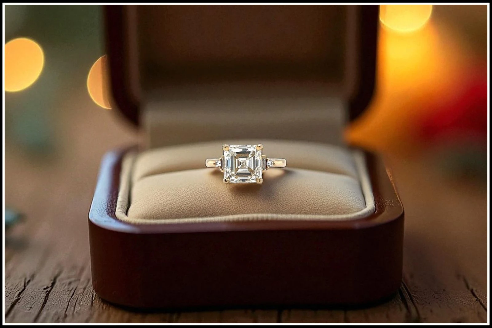 Asscher cut diamond engagement ring