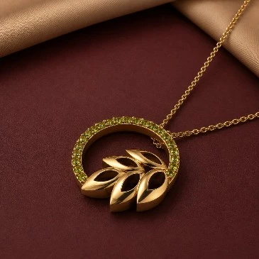 August Birthstone Autumn Leaf Style Peridot Pendant