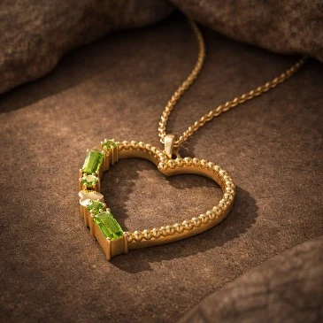 Baguette & Round Cut Peridot Heart Shape Gold Plated Pendant