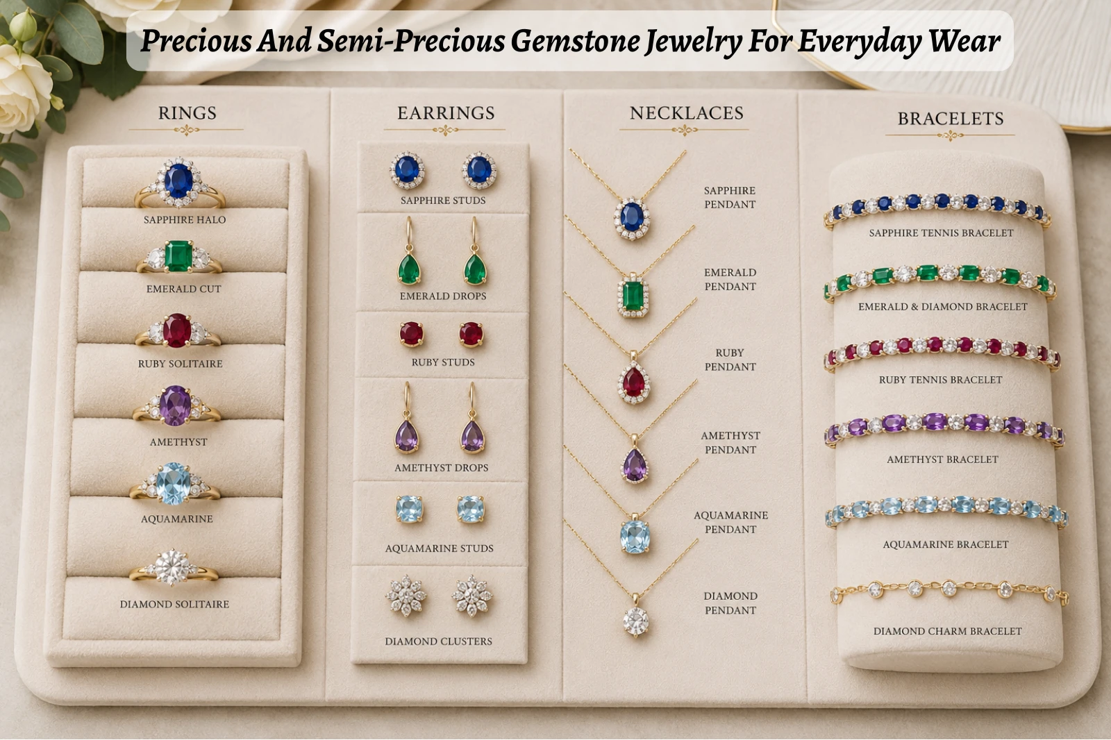 Precious and semi-precious gemstone jewelry for everyday wear