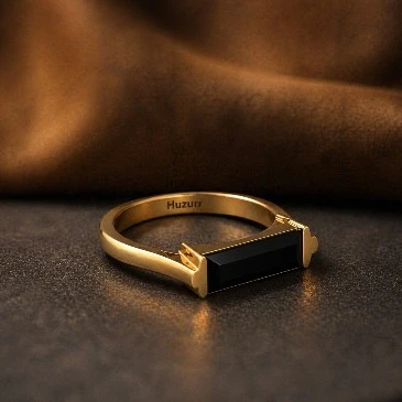 Baguette-Cut Black Diamond Gold Filled Bar Signet Ring