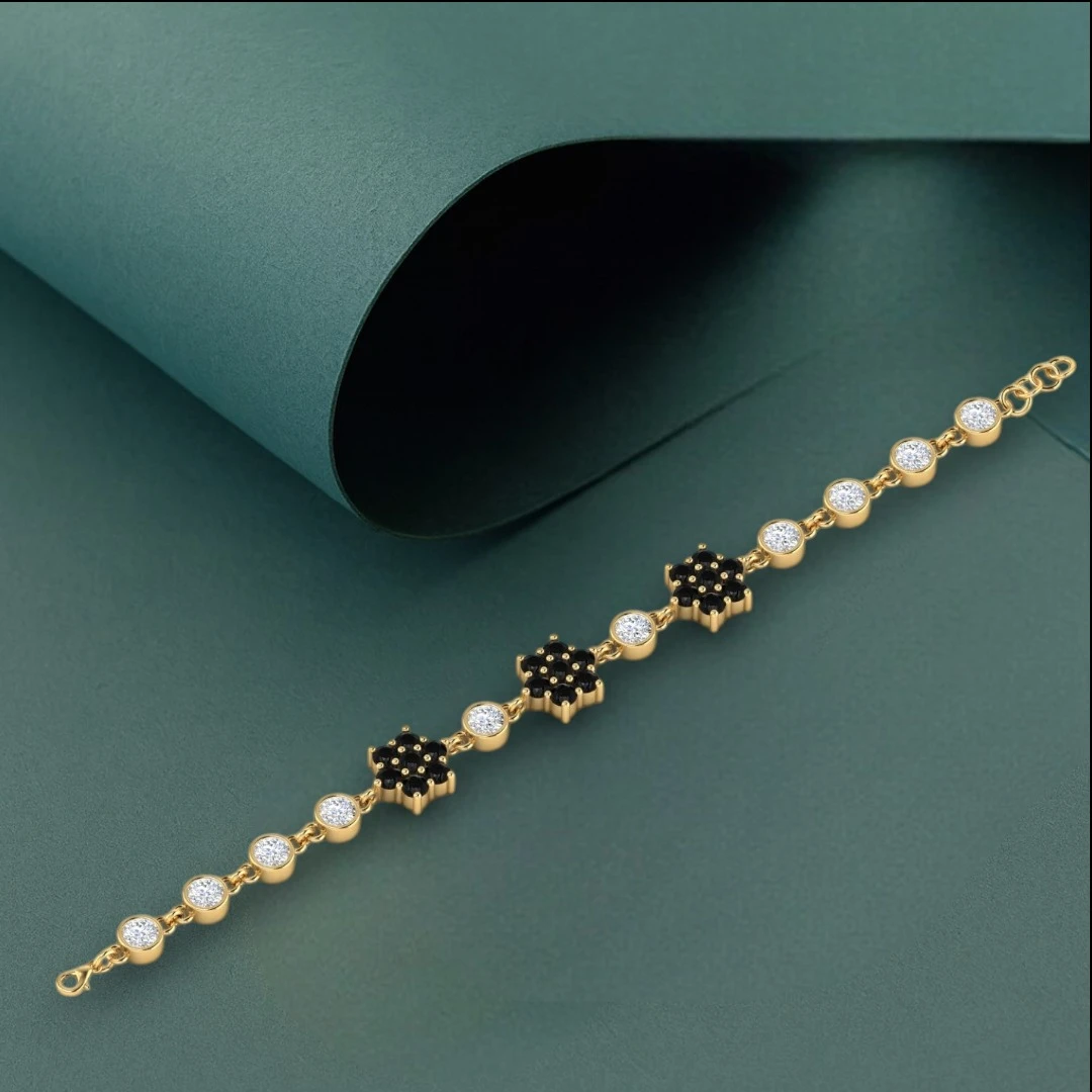 Black Diamond Flower Chain Tennis Bracelet For Women