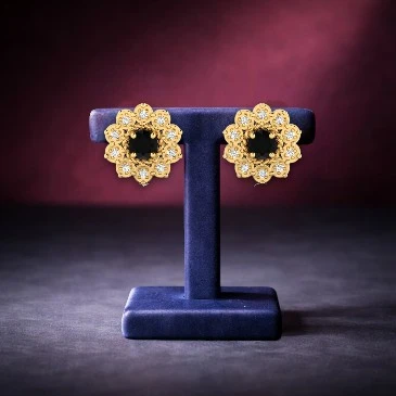 Floral Black Diamond Studs Earrings