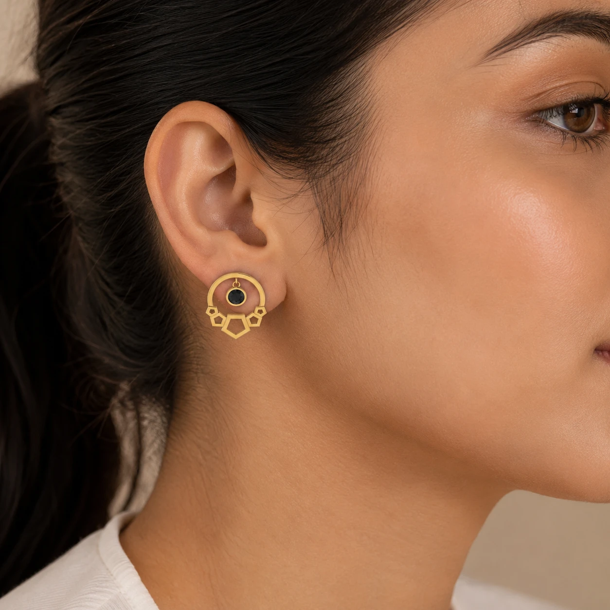 Black Diamond Gold Filled Statement Drop Stud Earrings