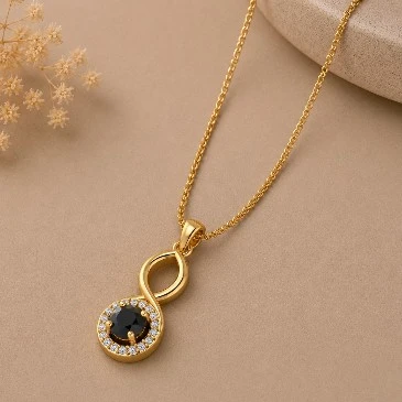 Gold Plated Round Black Diamond Vertical Infinity Pendant