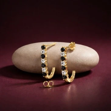 Black Diamond J-Hoop Eternity Earrings