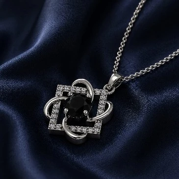 925 Silver Round Black Diamond Open Square Pendant