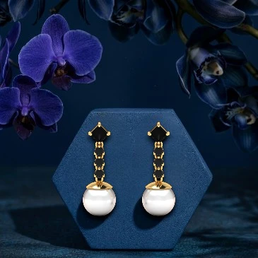 Black & White Diamond Gold Filled Pearl Dangle Earrings