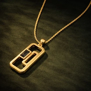 Baguette-Cut Black Diamond Rectangle Pendant For Men