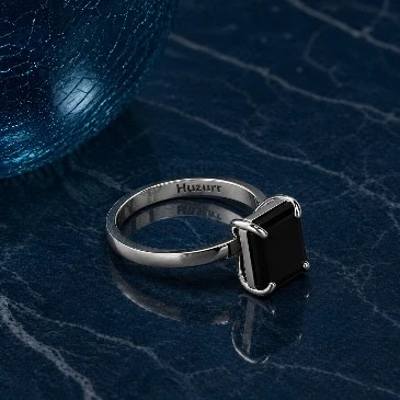 Emerald-Cut Black Diamond Solitaire 925 Silver Ring