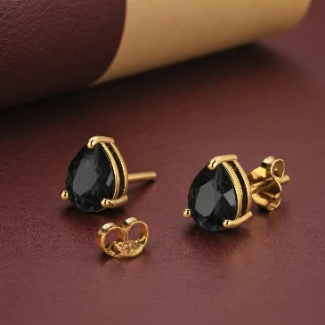 Pear-Cut Black Diamond Stud Gold Filled Earrings