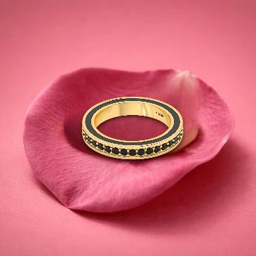 White And Black Diamond Half Eternity Gold Filled Band Ring