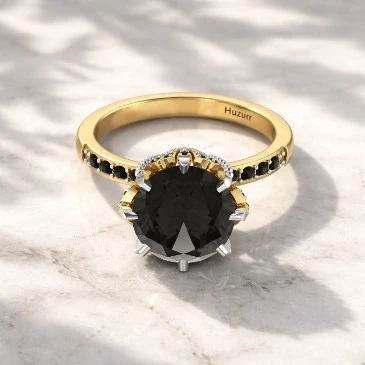 Oval Black Diamond Gold Filled Two Tone Solitaire Ring