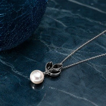 Black Marquise Diamonds And Freshwater Pearl Drop Sterling Silver Pendant
