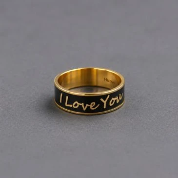Black Enamel I Love You Band Ring