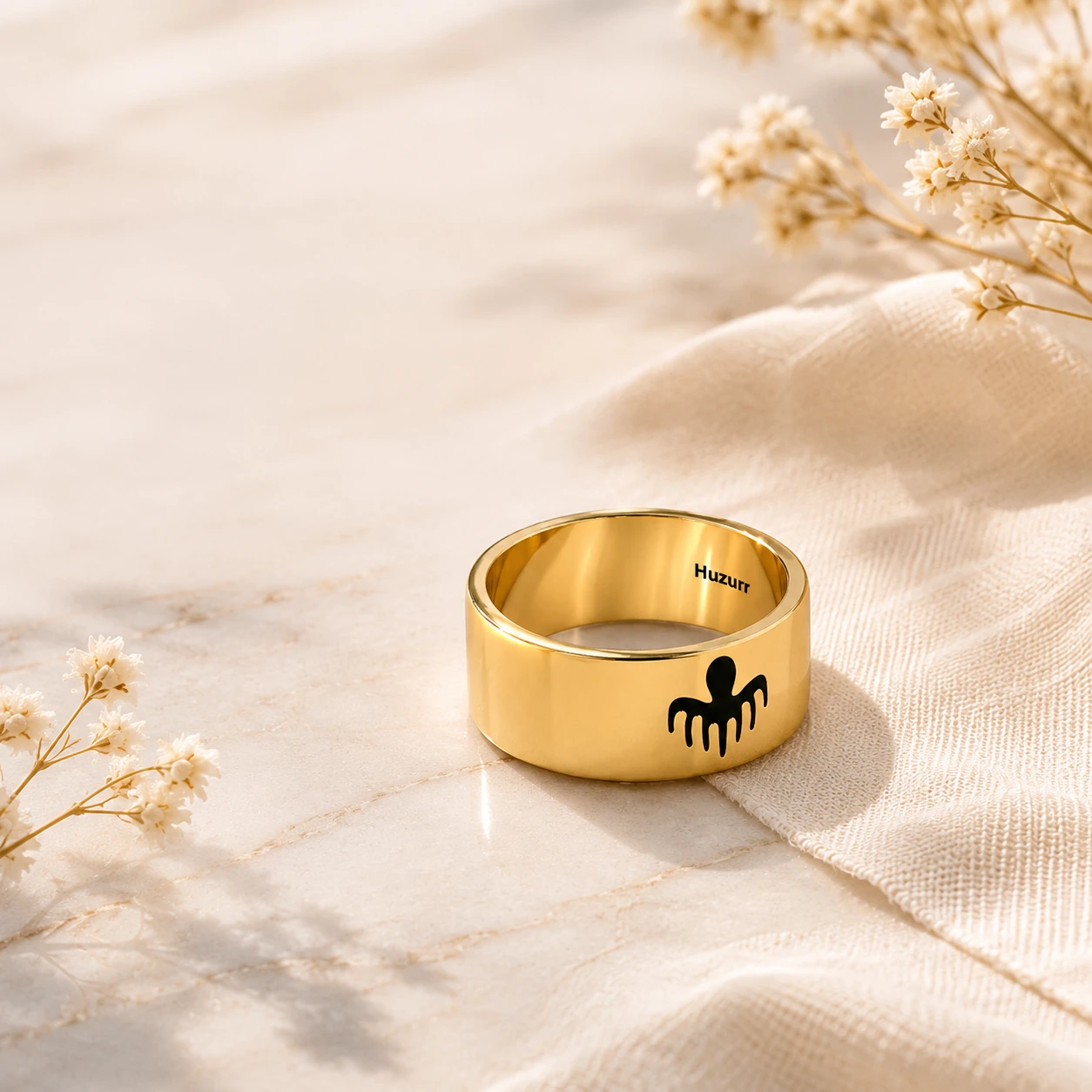Black Enamel Spectre Band Gold Filled Ring