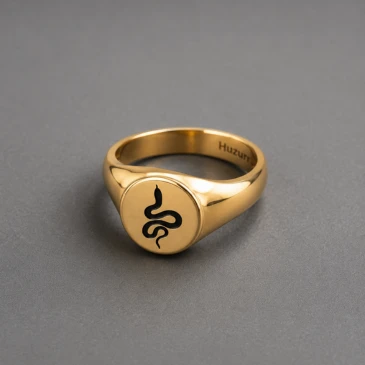 Black Enamel Spiral Snake Engraved Classic Signet Ring