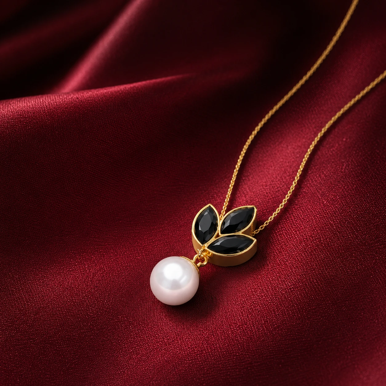 Black Marquise Diamonds And Freshwater Pearl Drop Pendant