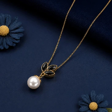 Black Marquise Diamonds And Freshwater Pearl Drop Gold Filled Pendant