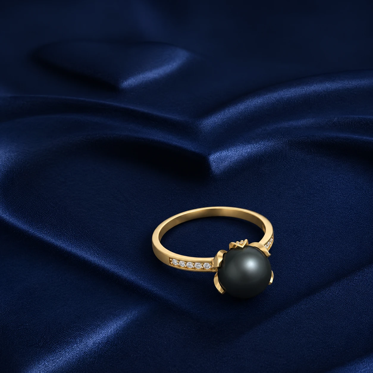 Classy Round Tahitian Pearl With Moissanite Vintage Ring