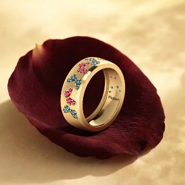 Blue Diamond And Ruby Butterfly Band Ring