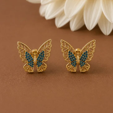 Blue Diamond Gold Plated butterfly studs