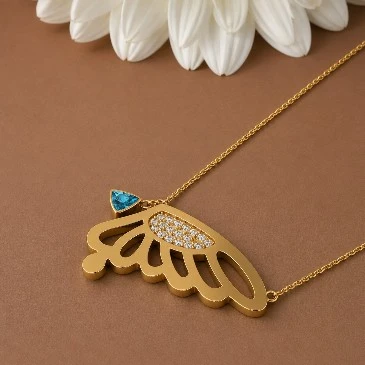 Blue Diamond Gold Plated Butterfly Wing Pendant