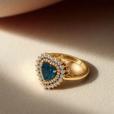 Heart-Cut Blue Diamond Gold Plated Victorian Ring