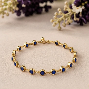 Gold Filled Round Blue Sapphire Chain Bracelet