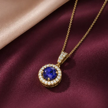 Blue Sapphire Halo Dangle Classic Pendant