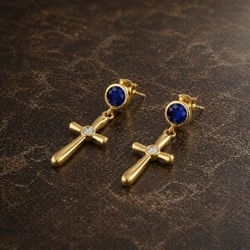 Blue Sapphire Gold Filled Cross Drops & Danglers Earrings