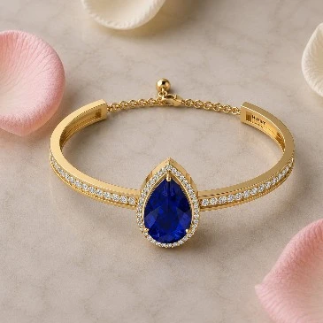 Blue Sapphire Gold Plated Teardrop Bracelet