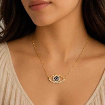 Blue Sapphire Gold Filled Evil Eye Pendant