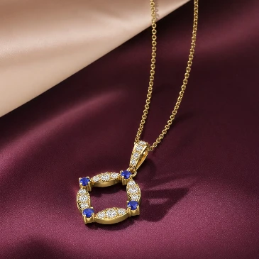 Fashionable Gold Plated Round Blue Sapphire Halo Dangle Pendant