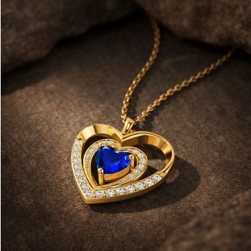 Blue Sapphire Heart Bonding Gold Plated Pendant