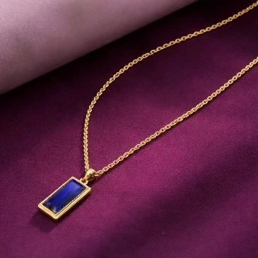 Blue Sapphire Rectangular Gold Plated Pendant